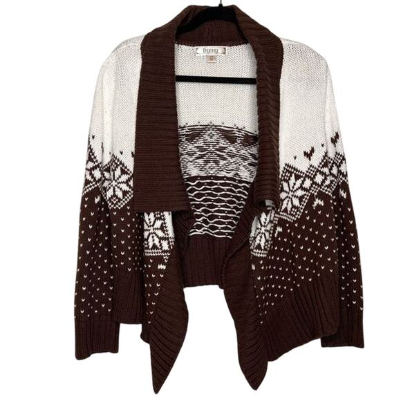 Decree Nordic Style Cardigan Size Large Brown Sweater Open Front Shawl Collar - Picture 1 of 9